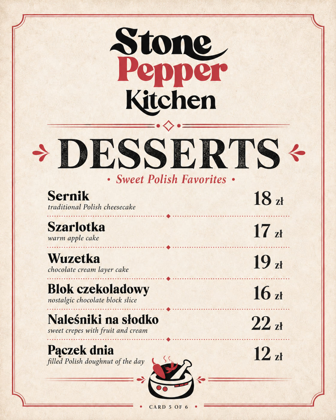 Karta deserów Stone Pepper Kitchen