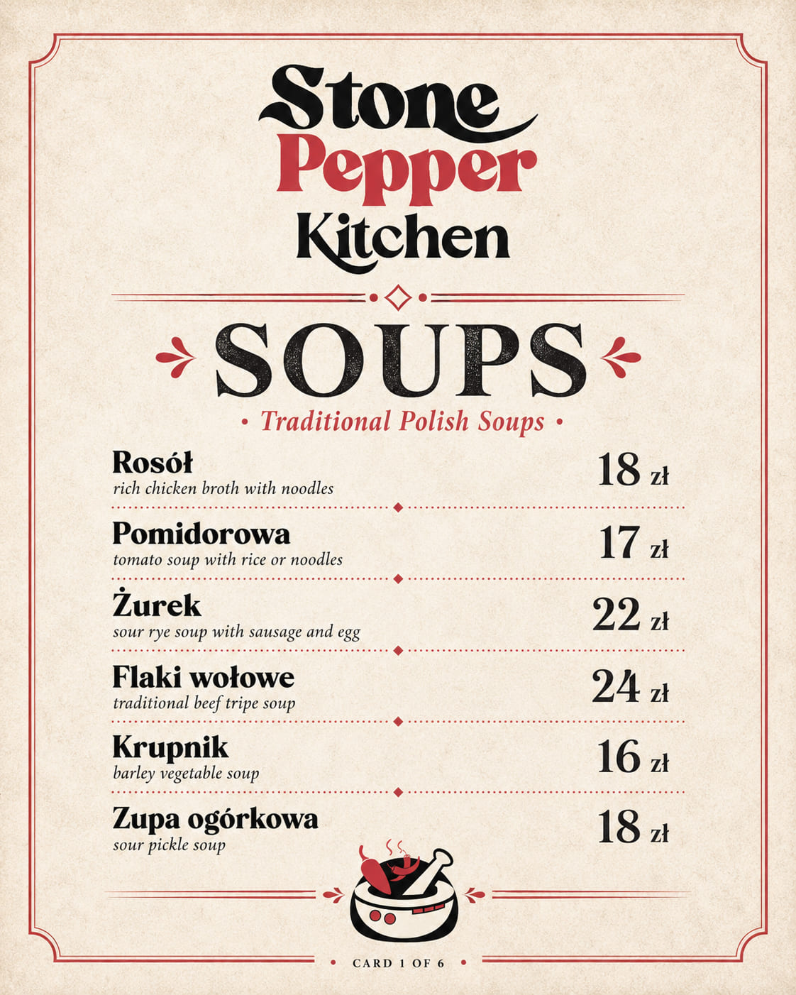 Karta zup Stone Pepper Kitchen
